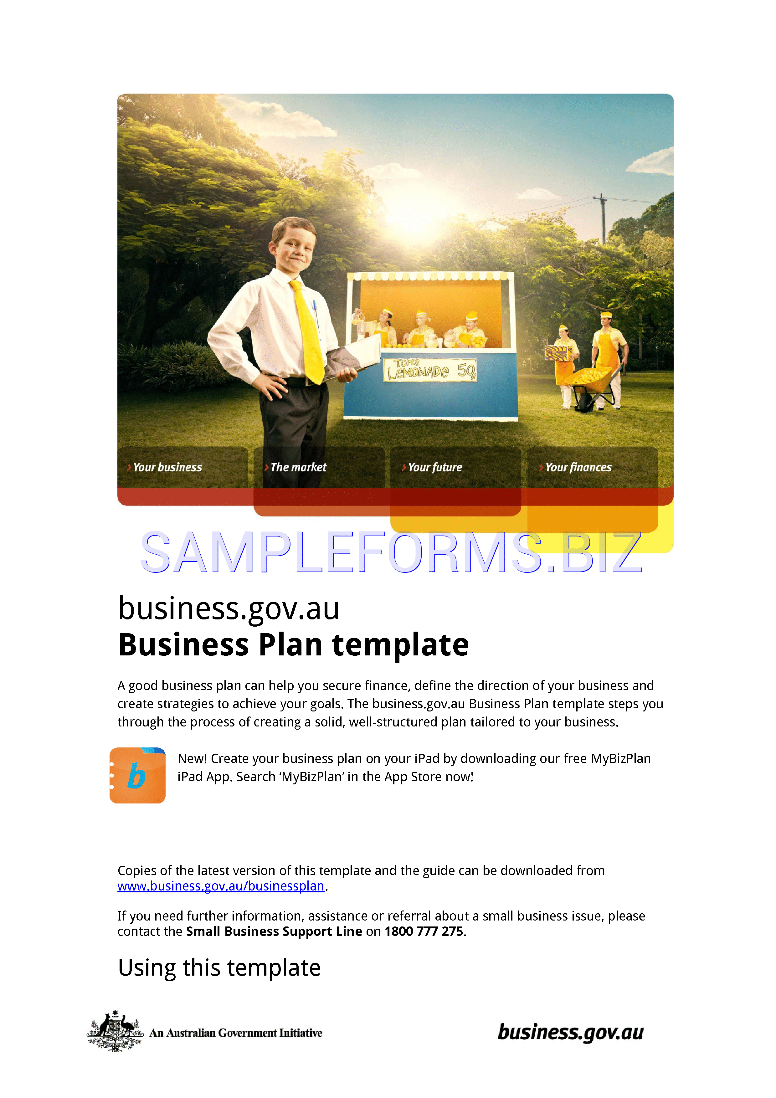 Preview free downloadable SBA Business Plan Template 3 in PDF (page 1)